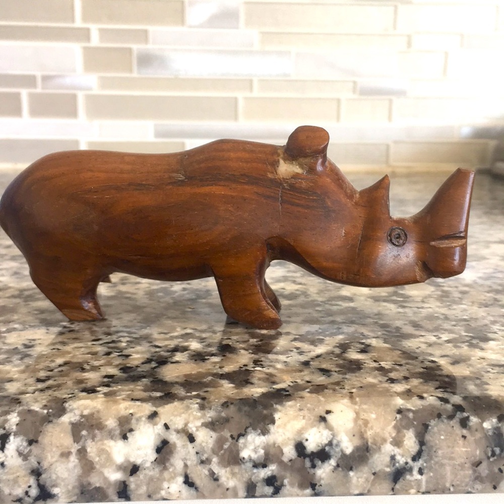South African Hand Carved Wooden Rhinoceros